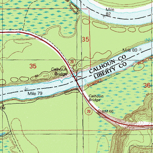 Topographic Map of Calhoun Bridge, FL