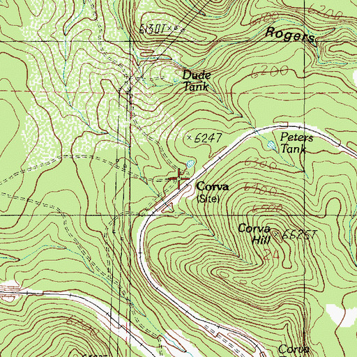Topographic Map of Corva, AZ