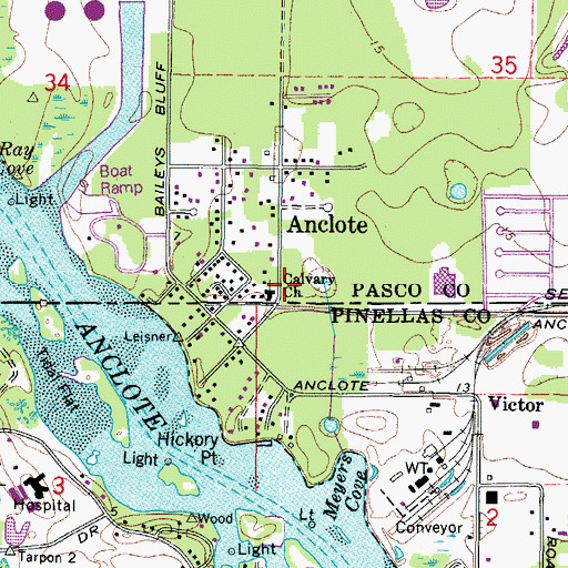 Topographic Map of Calvary Church, FL