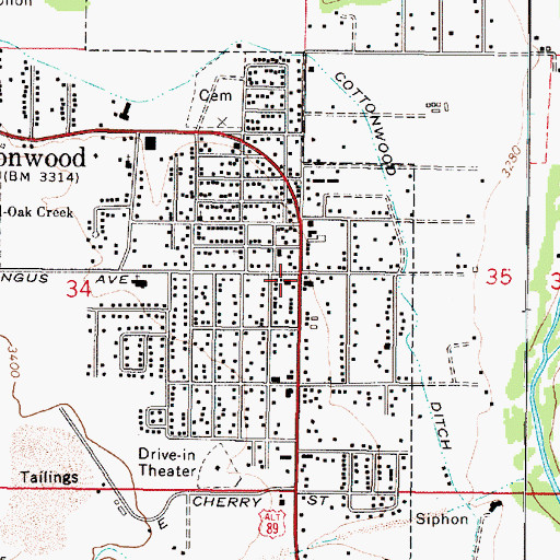 Topographic Map of Cottonwood, AZ