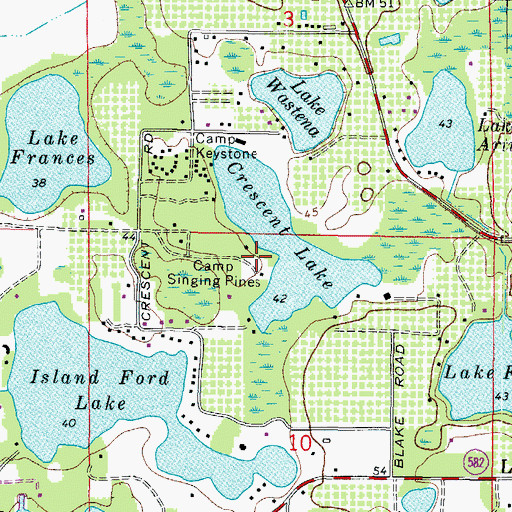 Topographic Map of Camp Singing Pines, FL