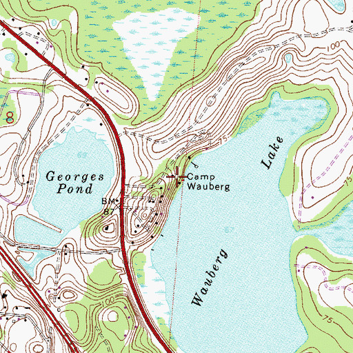 Topographic Map of Camp Wauberg, FL