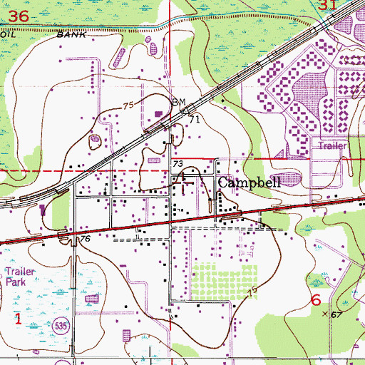 Topographic Map of Campbell, FL