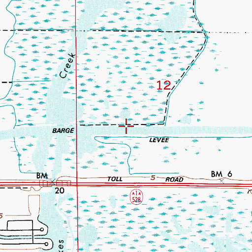 Topographic Map of Canaveral Barge Canal, FL