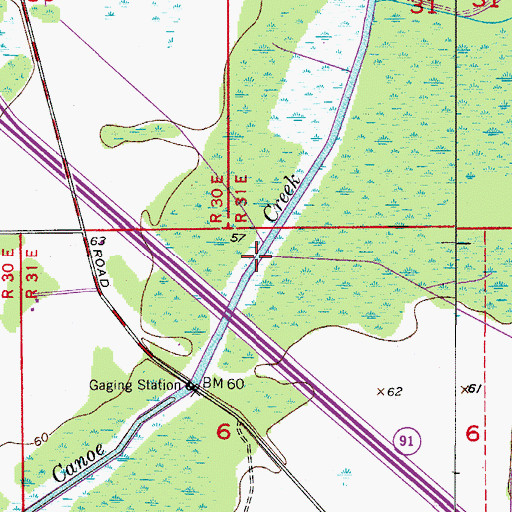 Topographic Map of Canoe Creek, FL