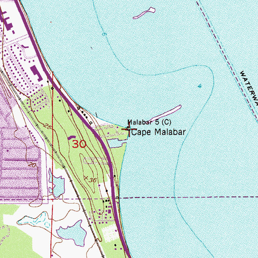 Topographic Map of Cape Malabar, FL