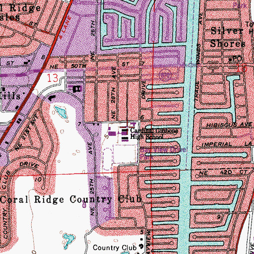 Topographic Map of Cardinal Gibbons High School, FL