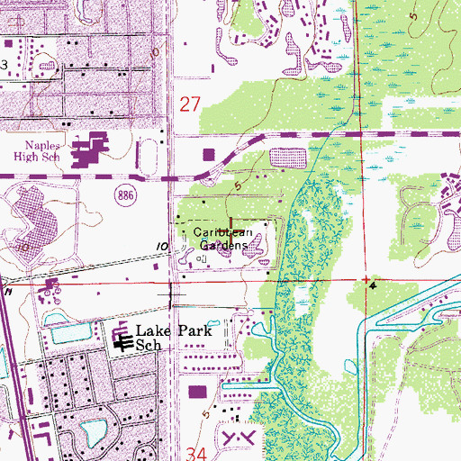 Topographic Map of Caribbean Gardens, FL