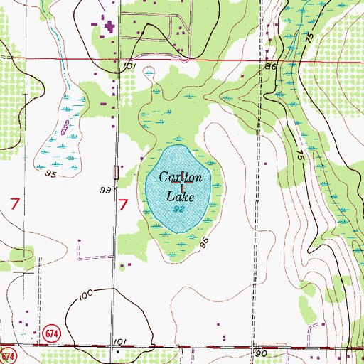 Topographic Map of Carlton Lake, FL