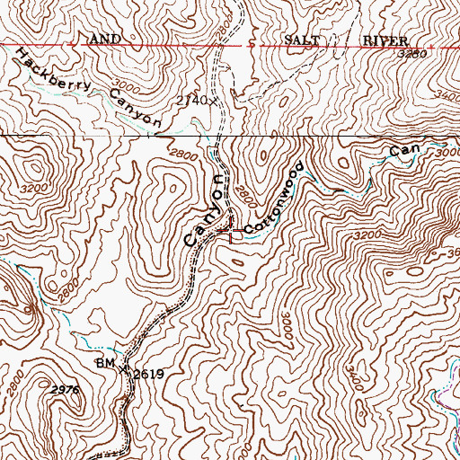 Topographic Map of Cottonwood Canyon, AZ