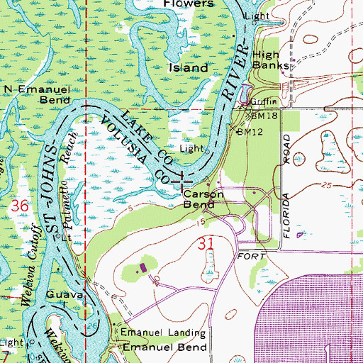 Topographic Map of Carson Bend, FL
