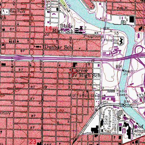 Topographic Map of Carver Junior High School, FL
