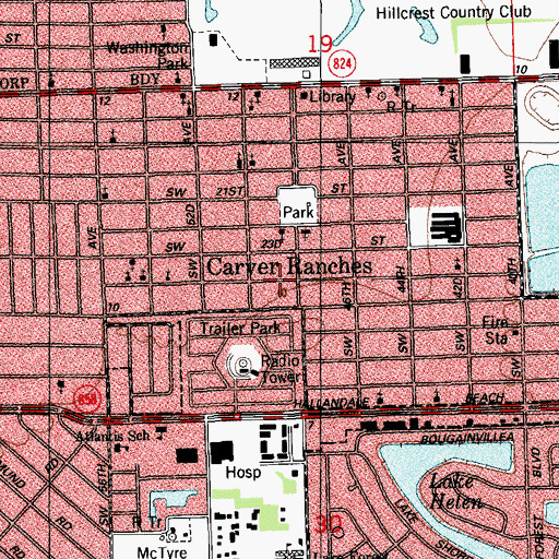 Topographic Map of Carver Ranches, FL