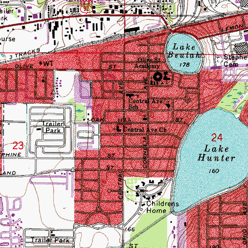 Topographic Map of Central Avenue Church, FL