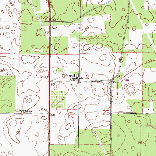 Topographic Map of Central Church, FL