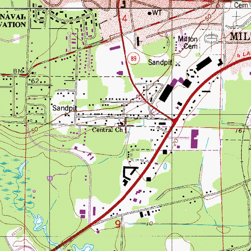 Topographic Map of Central Church, FL