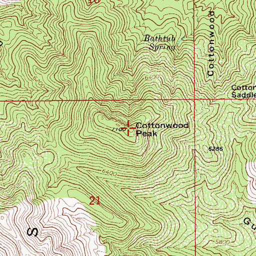 Topographic Map of Cottonwood Peak, AZ