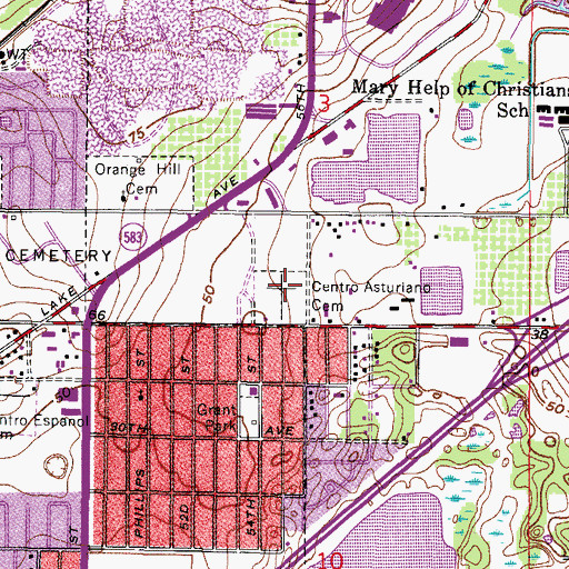 Topographic Map of Centro Asturiano Cemetery, FL