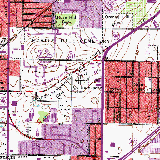 Topographic Map of Centro Espanol Cemetery, FL