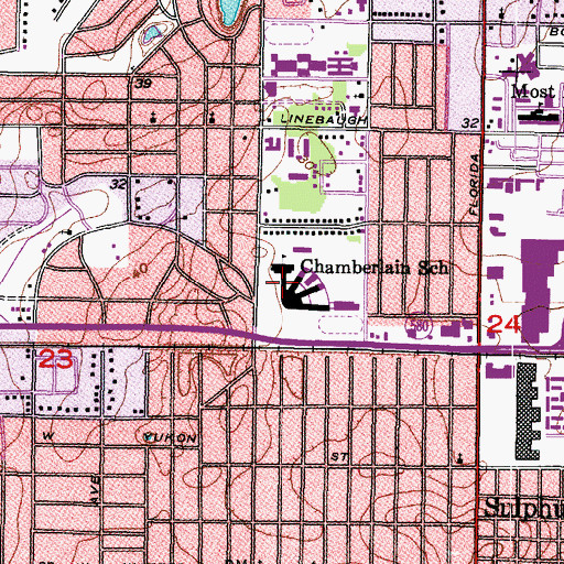 Topographic Map of Chamberlain High School, FL