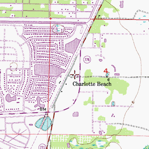 Topographic Map of Charlotte Beach, FL
