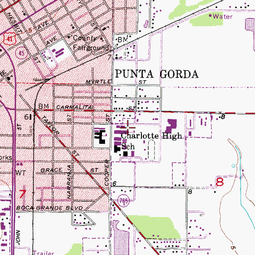 Topographic Map of Charlotte High School, FL