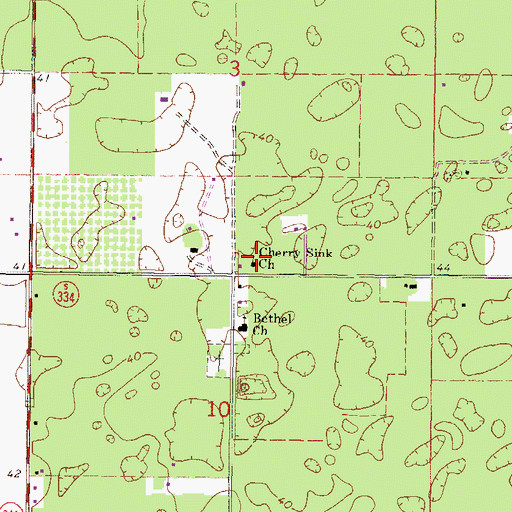 Topographic Map of Cherry Sink Church, FL