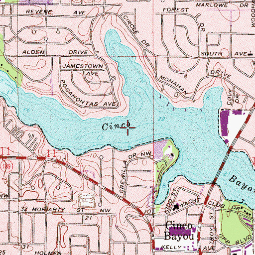 Topographic Map of Cinco Bayou, FL