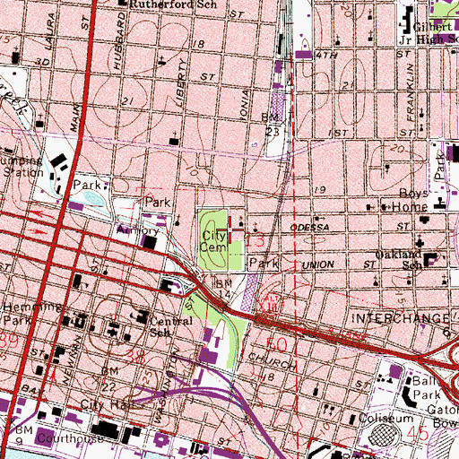 Topographic Map of City Cemetery, FL