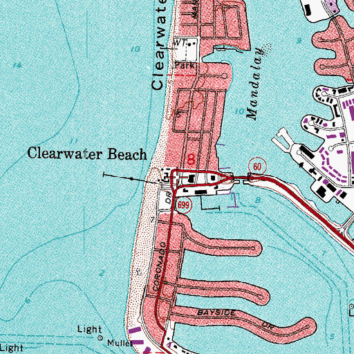 Topographic Map of Clearwater Beach, FL