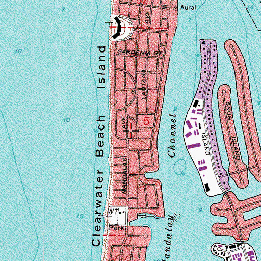 Topographic Map of Clearwater Beach Island, FL