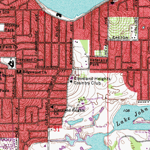 Topographic Map of Cleveland Heights Country Club, FL