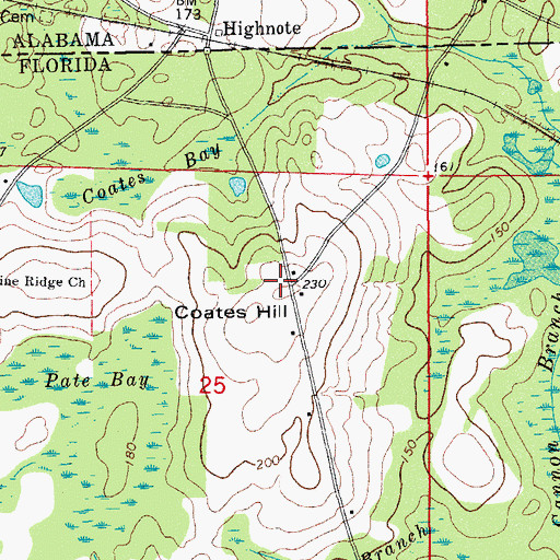 Topographic Map of Coates Hill, FL