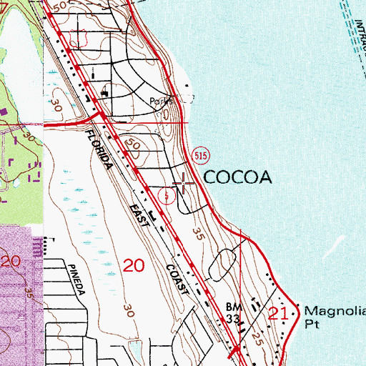 Topographic Map of Cocoa, FL