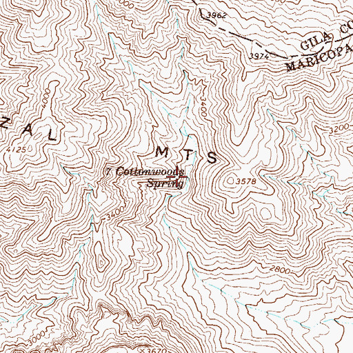 Topographic Map of Cottonwoods Spring, AZ