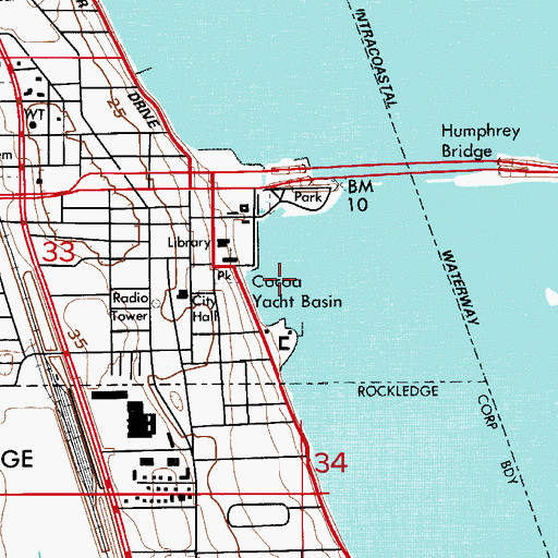 Topographic Map of Cocoa Yacht Basin, FL