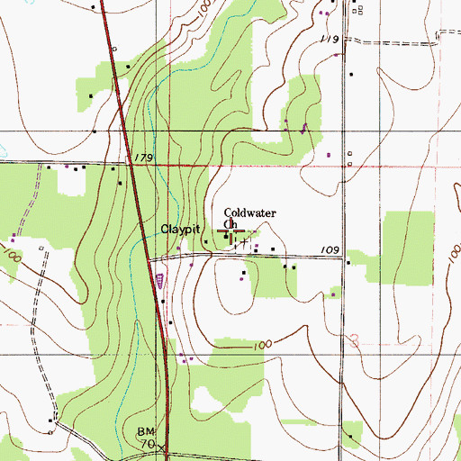 Topographic Map of Coldwater Church, FL
