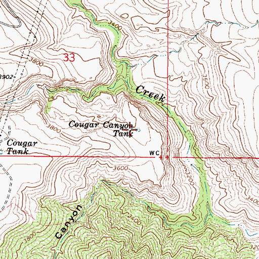 Topographic Map of Cougar Canyon Tank, AZ