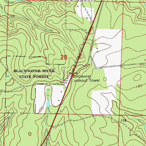 Topographic Map of Coldwater Lookout Tower, FL