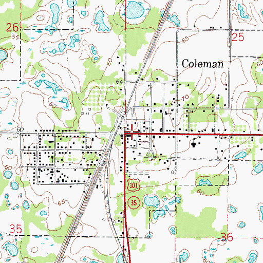 Topographic Map of Coleman, FL