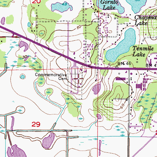 Topographic Map of Hillsborough Memorial Cemetery, FL