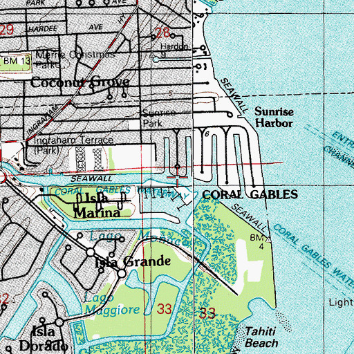 Topographic Map of Coral Gables Waterway, FL