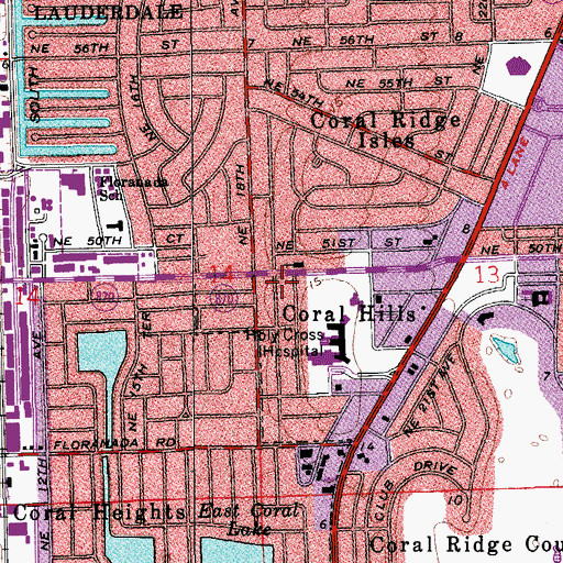 Topographic Map of Coral Hills, FL