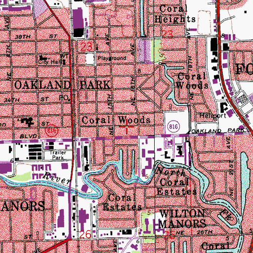 Topographic Map of Coral Woods, FL