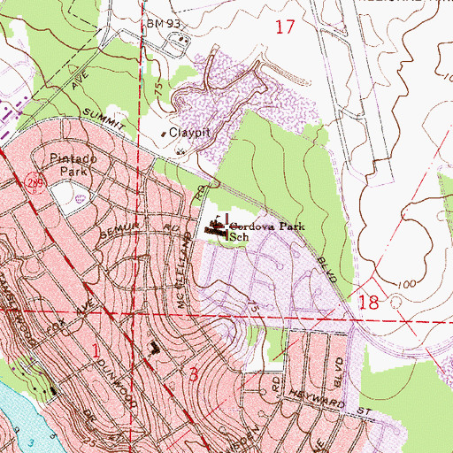 Topographic Map of Cordova Park School, FL