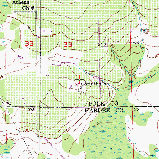 Topographic Map of Corinth Church, FL
