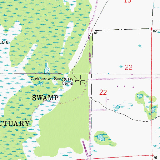Topographic Map of Corkscrew Sanctuary Camp, FL