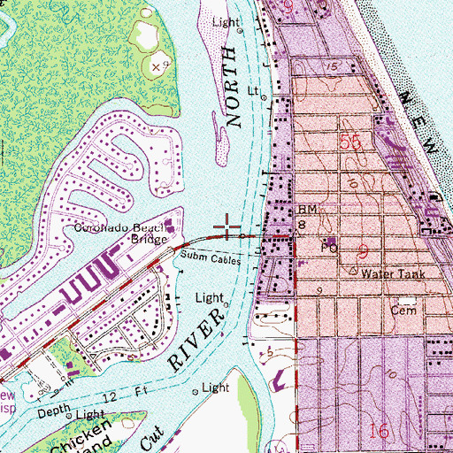 Topographic Map of Coronado Beach Bridge, FL