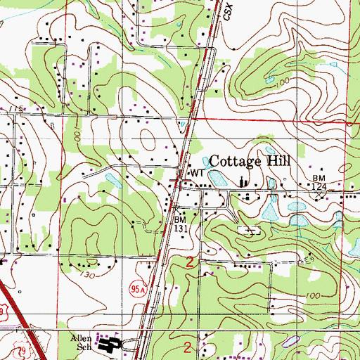 Topographic Map of Cottage Hill, FL