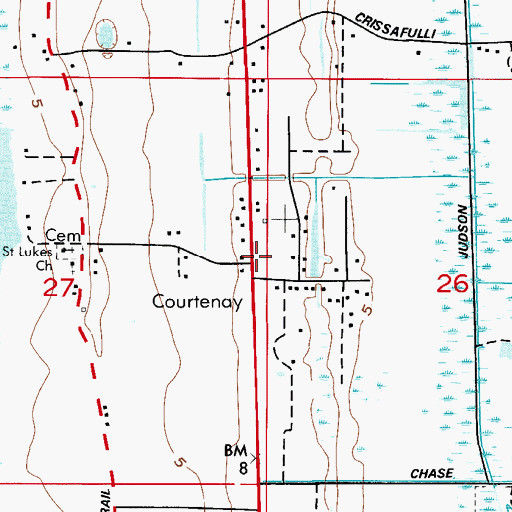 Topographic Map of Courtenay, FL